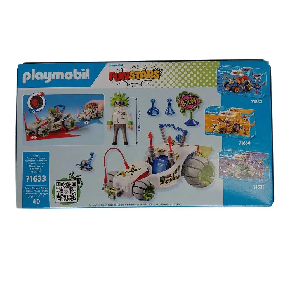 NIB Playmobil Funstars Racing Professor Set 71633 40pc Pullback Go-Kart